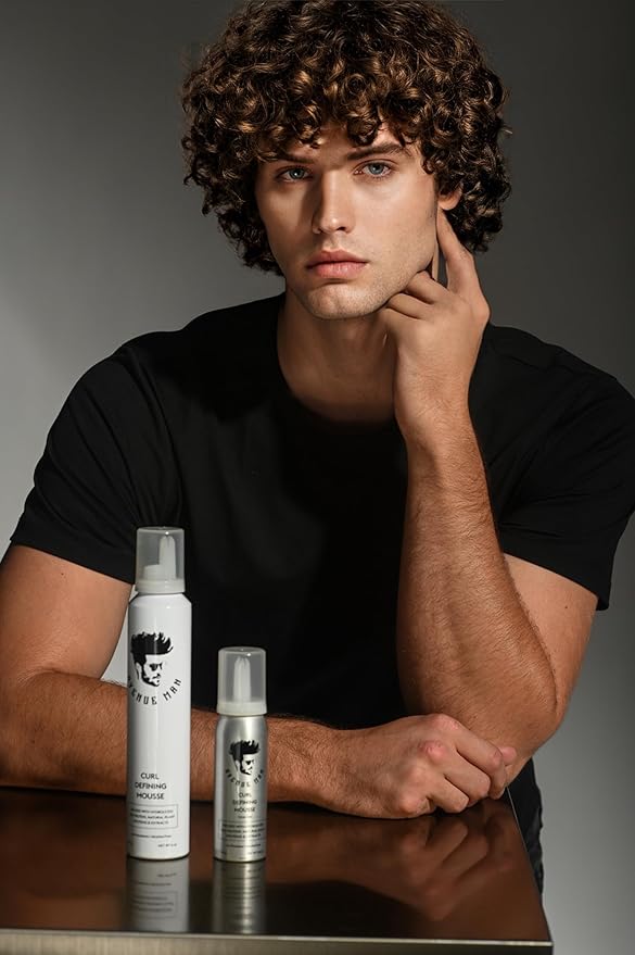 Avenue Man Curl Defining Mousse - Lightweight Styling Curl Foam for Defined, Frizz-Free Curls - Curly Hair Mousse for Men with Argan Oil, Aloe, and Green Tea Controls Frizz & Adds Shape - (6.0 Oz)