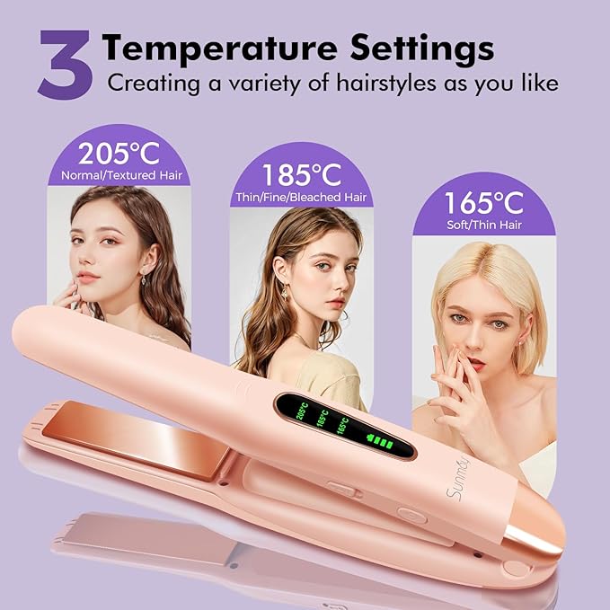 SUNMAY Cordless Hair Straightener, Titanium Portable Straightener for Travel, Dual Voltage Cordless Flat Iron Hair Straightener 2 in 1 with Comb & Clip for Women, Heat-up in Seconds, USB-C Fast Charge