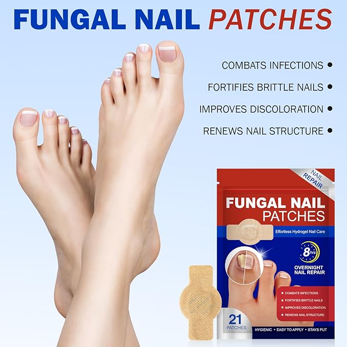 2 Pack Nail Patches-21 Patch Toenail Treatment Extra Strength Renewal Nail Pacthes for Damaged, Discolored, Yellow, Thick, Brittle Toenails 8-Hour Overnight Repair, Breathable & Hypoallergenic