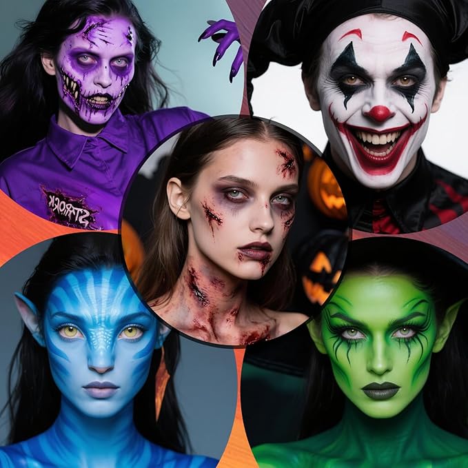 Green Face Body Paint, Professional 6 Colors Body Paint SFX Makeup Palette, Cream Water Based Green Face Paint for Adults Cosplay Halloween SFX Costumes Hulk Witch Monster Costumes Party