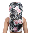 AWAYTR Long Satin Bonnet for Braids - Elastic Silk Hair Bonnets for Sleeping Night Cap Stretchy Tie Band for Women（Flower B）