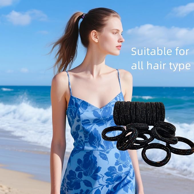 Large Stretch Thick Hair Ties for All Hair Types Seamless Glitter Hair Ponies Elastics Ponytail Holders Hair Scrunchies for Thick Hair Hair Accessories Women Girls 20-Pack