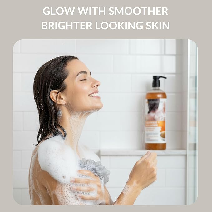 SpaScriptions Turmeric & Collagen Body Wash - Brightening Gentle Exfoliation Shower Gel Scrub for Men and Women with Brown Sugar & Vitamin E for Glowing Hydrated Skin, Scented, Paraben Free 33 fl oz