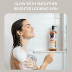 SpaScriptions Turmeric & Collagen Body Wash - Brightening Gentle Exfoliation Shower Gel Scrub for Men and Women with Brown Sugar & Vitamin E for Glowing Hydrated Skin, Scented, Paraben Free 33 fl oz