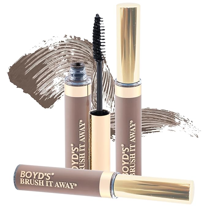 Boyd’s Brush It Away | Grey Hair Root Touch Up for Women & Men | Temporary Hair Color Mascara | Quick-Dry Water-Resistant Concealing Formula | Light Brown, 3-Pack