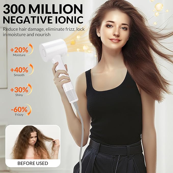 Hair Dryer, Travel Small Hair Dryer with Diffuser,High Speed Brushless Fast Drying Blow Dryer,Low Noise/Compact/Mini Design Hairdryer for Women,Men - No Heat Damage