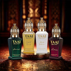 BELLAVITA Luxury Taaj Attar | Long Lasting Unisex Gift Set for Man and Woman 4x12ml | Caramel, Lemon, Cinnamon, and Musk | Non-Alcoholic Roll On | Oud, Floral, Musk | Attar for Men and Women