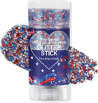 Patriotic Body Glitter Stick, Waterproof Face Glitter Gel, Chunky Glitter Face Paint, 4th of July Red White Blue Sequin Hair Glitter Makeup for American Pride USA Flag Makeup for Independence Day