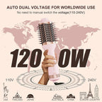 Big Size 1200W Dual Voltage Hot Air Brush Dryer, 110-240V 4 in 1 Ionic Blowout Hair Dryer Brush & Styler Volumizer with 75MM Oval Titanium Barrel for Long & Thick Hair