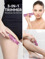 3-in-1 Electric Razor for Women - Waterproof Bikini Trimmer,Rechargeable Electric Shaver for Lady,Pubic Hair Trimmer Women,Personal Trimmer Groomer for Body Hair (Rose Red, RR-1)