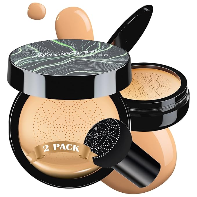 Mushroom Head Air Cushion CC Cream - BB Cream Foundation Makeup Moisturizing Concealer Long-Lasting, Cushion Foundation Full Coverage Self Adjusting for Mature Skin & All Skin Types (2 PCS Buff Beige)