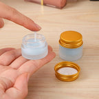 24 pack 5ml Frosted Glass Jars with Unbreak Metal Gold Lids Small Empty Travel Lotion Containers with Inner Liner Airtight Cosmetic Holder with Labels for Lip Balm Creams Body Butter