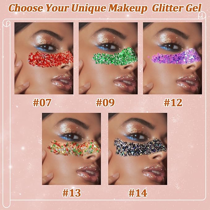 Boko 50ML Body Glitter Gel, Black Halloween Chunky Glitter Gel for Face Hair Body Sparkle Makeup, Witch Clown Glitter Mermaid Face Sequins for Halloween Concert Party Event Rave Accessories