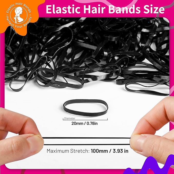 Teenitor Black Hair Elastics Ties, 300pcs Rubber Bands Hair Soft Elastic Bands