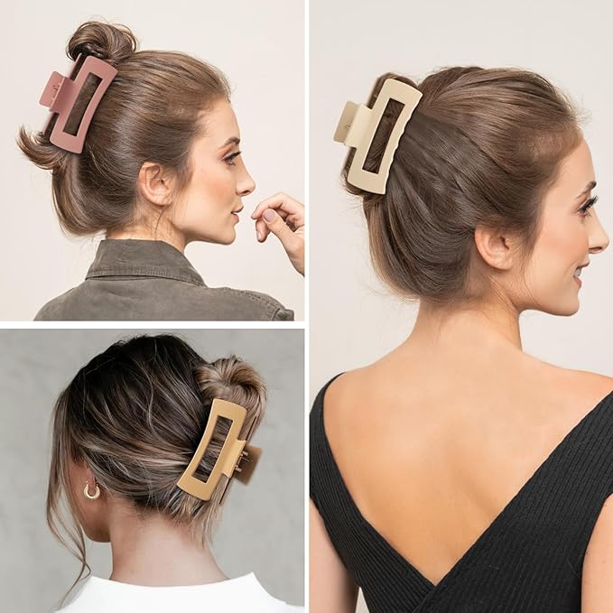 4 Inch Big Hair Claw Clips 6 Pcs Large Claw for Thick Hair Square Hair Clips for Women Rectangle Hair Clips Nonslip Acrylic Banana Jaw Clips Hair Accessories for Girls (Coffee)