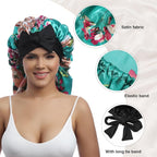 AWAYTR Long Satin Bonnet for Braids - Elastic Silk Hair Bonnets for Sleeping Night Cap Stretchy Tie Band for Women（Flower A）