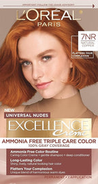 L’Oreal Paris Excellence Universal Nudes Permanent Hair Color, Ammonia Free Hair Dye for Gray Hair Coverage, 7NR Natural Copper, 1 Hair Dye Kit