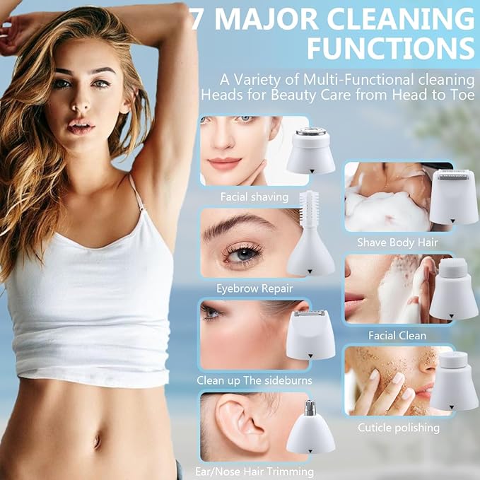 3.0 Facial Hair Removal for Women, Hair Removal for Face,7-in-1 Painless Body Shaver,Rechargeable Hair Removal kit for Facial, Legs,Underarm