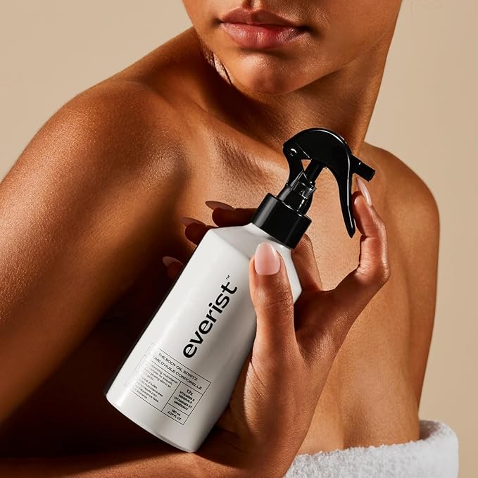 Everist Body Oil Spritz – Waterless Vitamin-Infused Dry Body Oil with Vitamin C & E, Lightweight Fast-Absorbing Spray for Glowing Skin – Shower-Safe Aluminum Bottle, 6.1 fl oz