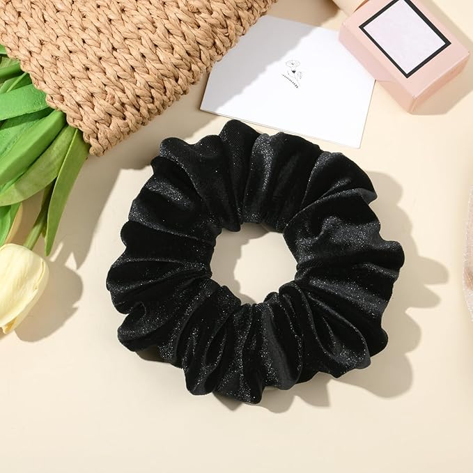 CEELGON Black Big Velvet Scrunchie 6.5 Inches Jumbo Scrunchies Hair Ties Oversized Ponytail Holder for Thick Curly Hair Extra Large Hair Accessories for Women (Black)