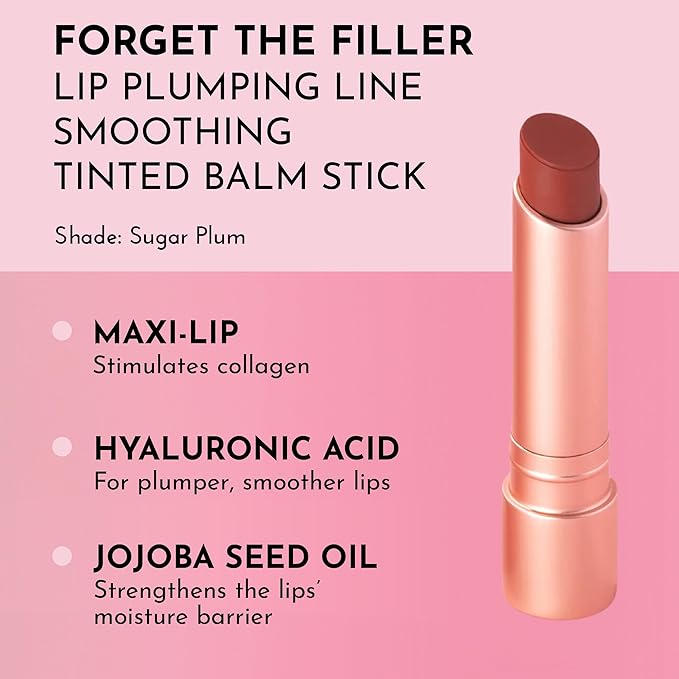 LAWLESS Women's Forget the Filler Lip Plumping Line Smoothing Tinted Balm, Sugarplum, Pink, 0.09 Ounce
