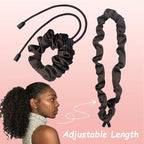 2pcs Adjustable Satin Hair Ties for Afro Puff, Dark Brown Hair Scrunchies, Adjustable Ponytails Holder Tie, Satin Extra Length Scrunchies, Reusable Accessories for Thick & Nature Style