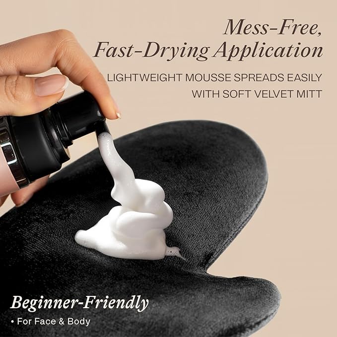 Self Tanner Tanning Mousse Kit - USA Made with Natural & Organic Ingredients, Self Tanner Mousse and Mitt, Tan Kit, Fake Tan Tanning Foam, Medium to Dark, Sunless Tanners Best Sellers