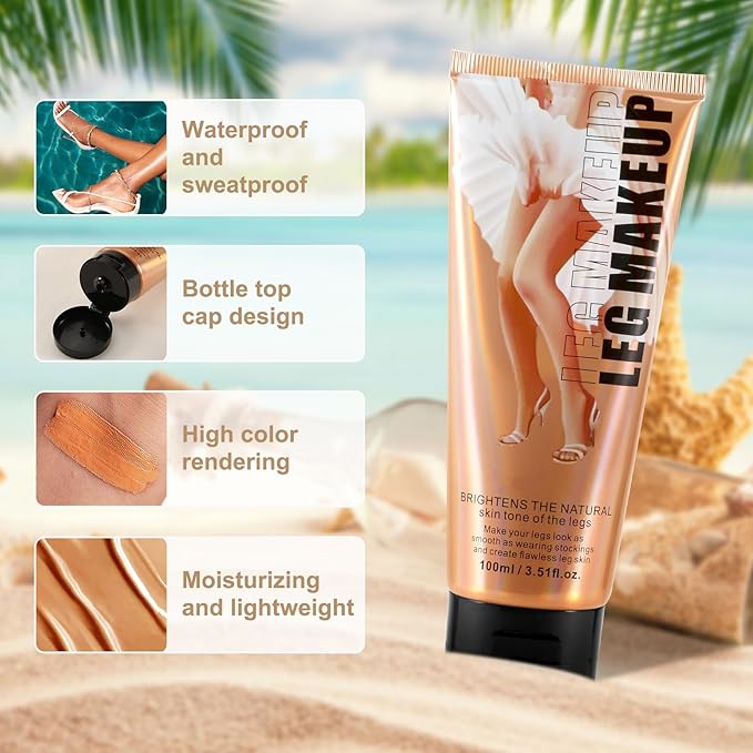Boobeen Waterproof Leg Makeup Cream, No Transfer Body Concealer, 24-Hour Long-Lasting and Easy to Apply, Smooth & Light Effect for All Skin Tones