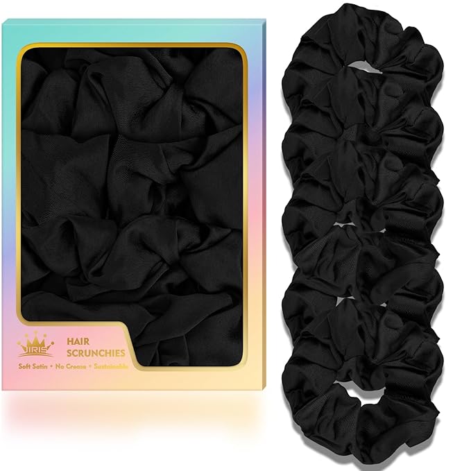 5Pcs Black Satin Scrunchies for Women, Softer Than Silk Scrunchies, Fashion No Crease Hair Ties for Thin Thick Hair,Soft Hair Bands No Damage for Girls, Ideal Gifts for Women (Set 2)