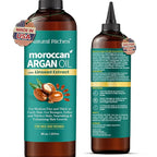 Natural Riches Moroccan Argan Oil for Hair Treatment with Linseed Extract – Smooths Frizz, Detangles, Conditions & Boosts Shine – Deep Hydration for Dry, Damaged, Curly & Color-Treated Hair – 8 fl oz