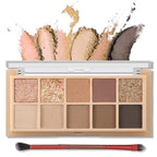 Erinde 10 Colors Eyeshadow Palette Makeup - Matte Shimmer Glitter Gold Brown Eye Shadow Korean Makeup, Ultra-Blendable, High Pigmented, Natural-Looking, Neutral Eyeshadow Palette with Brush, Sunset