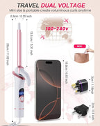 Small Barrel Mini Thin Curling Iron for Short Hair Dual Voltage with European UK Plug Adapter 3/8 Inch Travel Size Curling Iron to Tight Corkscrew Curls with 30S Fast Heating, 5 Temps for Global