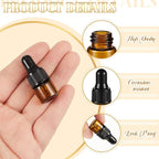 200 Pcs Mini Glass Oil Dropper Bottle Bulk, Clear Essential Small Empty Bottles Sample Containers Perfume Liquid Vials with Cap for Traveling (1 ml,Amber)