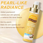 Body Glow Oil, SPF 45 PA+++, Sunscreen Body Oil with Gold Mica, Moisturizing Coconut with Vitamin E, Glow Moisturizer, Lightweight, Water Resistant, 3.72 fl oz,GOLD