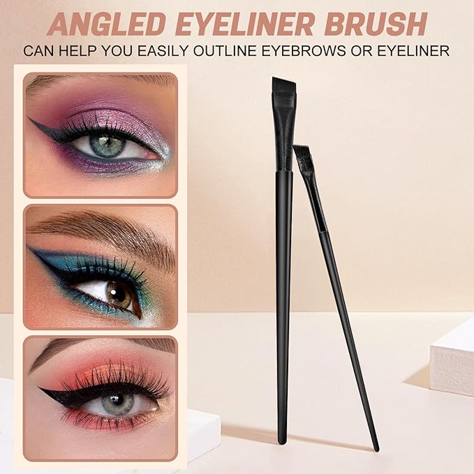 3 Pcs Eyeliner Brushes Set, Fine Angled Eyeliner Eyebrow Concealer Brushes, Upgraded Sickle Ultra Thin Extra thin Eyeliber Brush Slanted Flat Angle for Beauty Cosmetic Tool