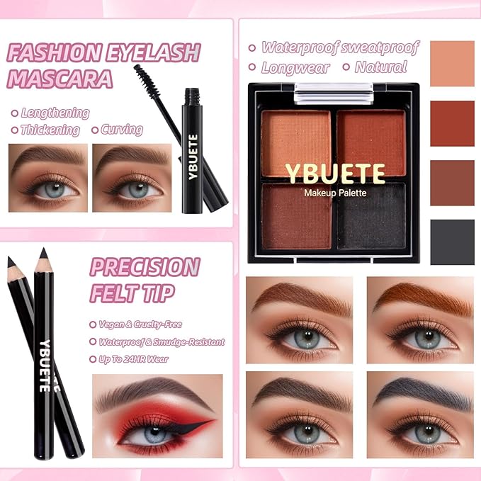 Professional Makeup Kit for Girl Women, Full Starter Cosmetic Set with Storage Case, Reusable Full Cosmetic Train Case Included Foundation Eyeshadow Blush Lipstick Lip Liner Mascara Eyeliner