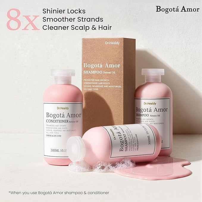 Dr.Healdy Bogota Amor Shampoo and Conditioner Set - Hair Treatment Care Products Color Treated Safe for Curly Fine Hair, Batana Oil, Men & Women Salon Sets for Oily Hair, 10.15 oz Pink - DHBASC