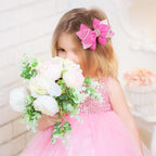 4" Sparkly Glitter Sequin Ribbon Hair Bow Clips,Pearl Wedding Boutique Alligator Barrettes Pins for Teens Toddler,Cheerleader Girls Kids Birthday Party Dress Decor Accessory (Pink)