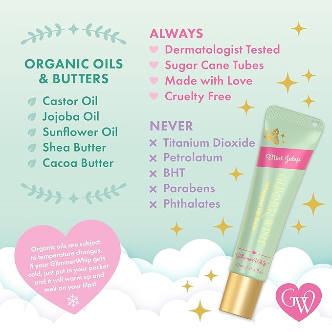 Glimmer Wish Glimmer Whip Hydrating Lip Balm – Moisturizing Lip Care with Organic Oils & Butters – Vegan Lip Moisturizer (Mint Julep)