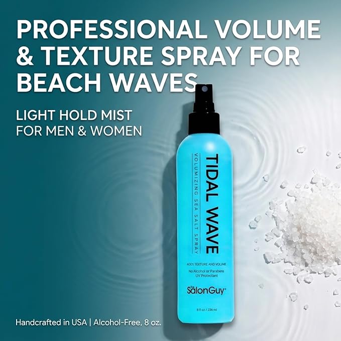 THESALONGUY Tidal Wave Sea Salt Hair Spray – Professional Volume & Texture Spray for Beach Waves | Matte Finish Texturizer, Light Hold Mist for Men & Women | Alcohol-Free, 8 oz