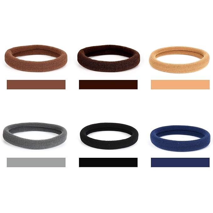 50PCS Hair Ties for Women, Cotton Seamless Hair Bands, Elastic Ponytail Holders, No Damage for Thick Hair, 2 Inch in Diameter, 6 Colors by Nspring