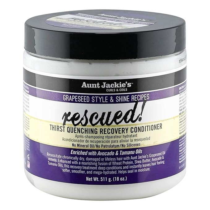 Aunt Jackie's Grapeseed Style and Shine Recipes Rescued Thirst Quenching Hair Recovery Conditioner Repair Treatment, Seals in Moisture, 18 oz