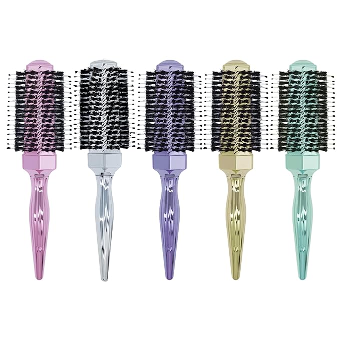 Round Hair Brush with Wild Boar Bristles – Specialized for Blowouts & Styling at Home or Salon, Suitable for All Hair Types.Pink