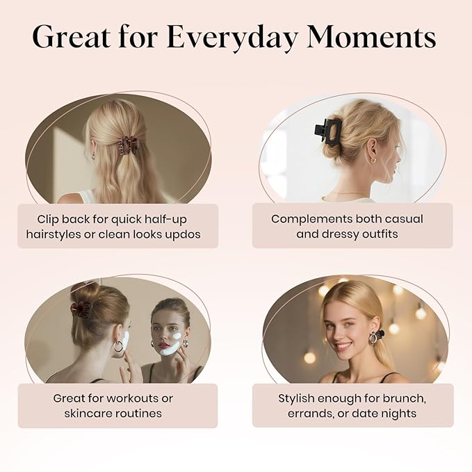 8 Pcs Medium Hair Clips for Women Girls - 2 Styles Rectangle and Double Row Teeth Small Claw Clips for Thin Thick Hair, Matte Non-slip Strong Hold Jaw Clips Hair Accessories, Tortoise & Black