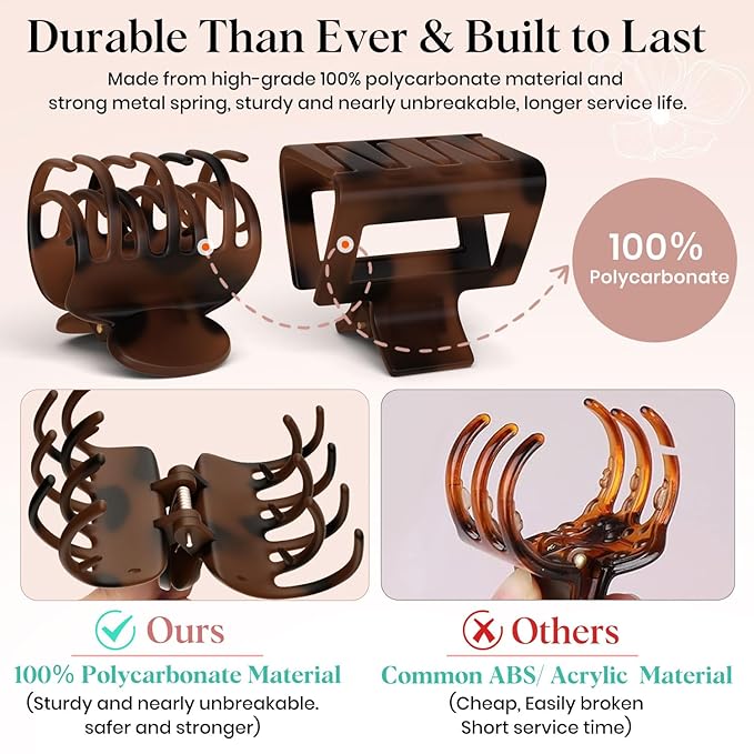 8 Pcs Medium Hair Clips for Women Girls - 2 Styles Rectangle and Double Row Teeth Small Claw Clips for Thin Thick Hair, Matte Non-slip Strong Hold Jaw Clips Hair Accessories, Tortoise & Black