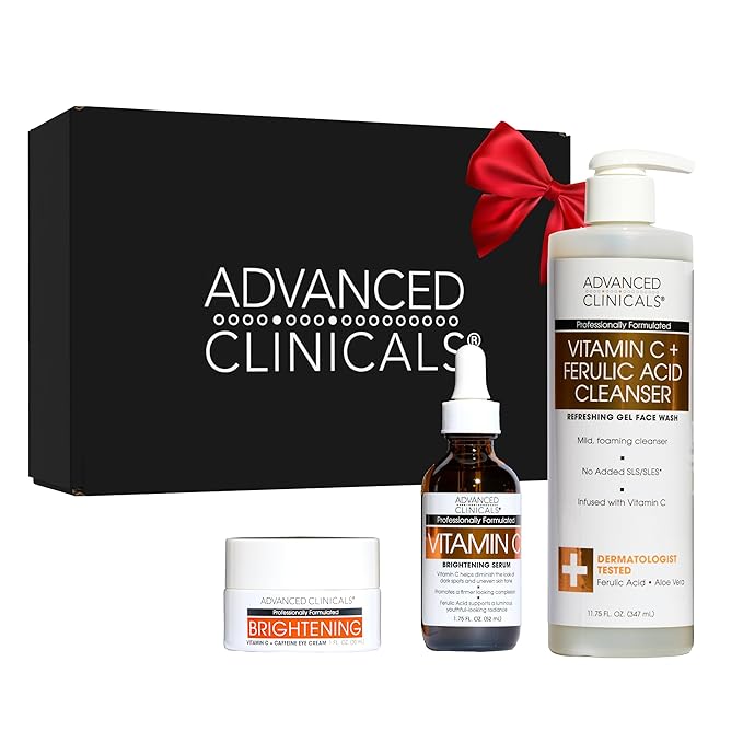 Advanced Clinicals 3 Pack Glow Getter Vitamin C Skin Care Set | Brightening Vitamin C Serum + Facial Cleanser Face Wash + Under Eye Cream For Dark Spots | Anti Aging Gift Set Box For Women & Men, 3PC