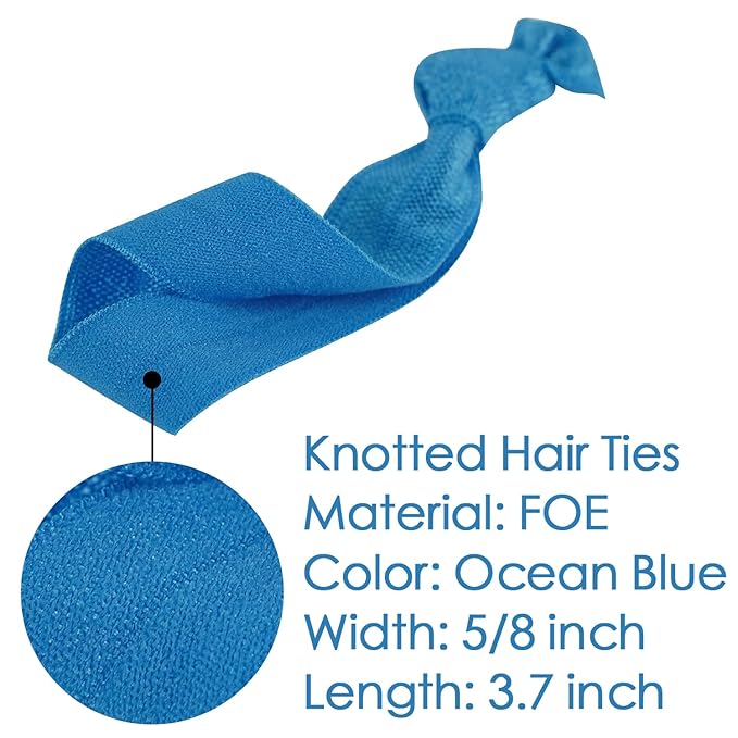 MEEDEE Turquoise Blue Soft Knotted Elastic Hair Ties - 100 Pack, No Crease, No Damage, Ouchless for Pony Tails and Yoga, Multi-Use as Bracelets