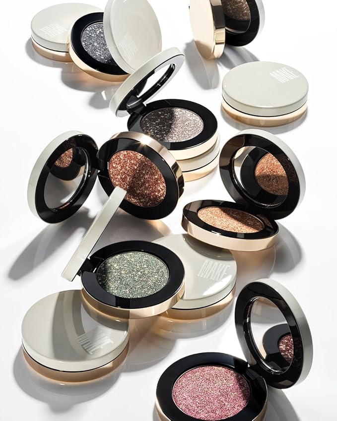 MAKE Beauty Multi-Chromatic Eye Shadow. Metal Reflecting Luminous Foil Finish Creamy, Buildable, Dimensional Long-wear, Crease-proof Powder Eyeshadow, Multichrome Shade - Glaze, Light Champagne