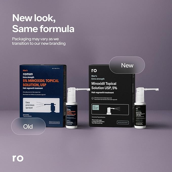 Roman Men's Topical Hair Regrowth Treatment Spray | 5% Minoxidil Solution, Clinically Proven for Thinning Hair, Easy to Use, Unscented | 3-Month Supply