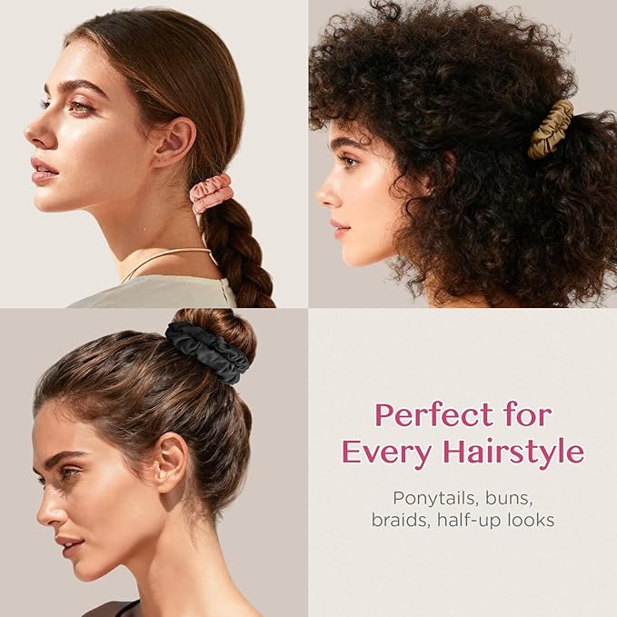 24 Pack Silky Soft Hair Ties, Silk-Like Skinny Scrunchies No Damage Elastic Ponytail Holders for Curly, Thick or Thin Hair, Women and Girls